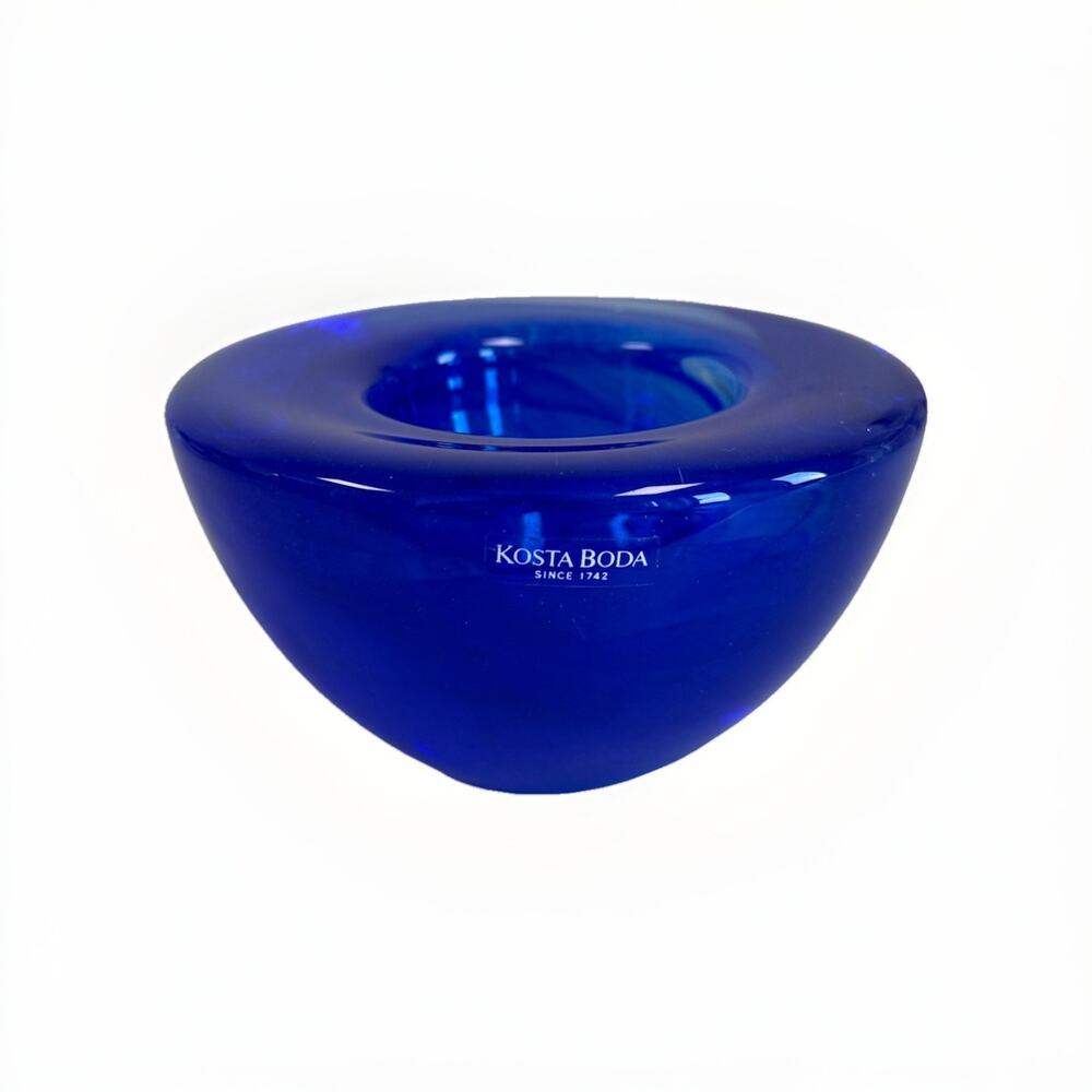 Kosta Boda Atoll Blue Swirl Art Glass Votive Candle Holder Anna Ehrner